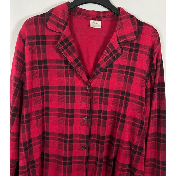Soma Buffalo Plaid Pajama Set Stretch Red Black Size XL Button Up Collar Pants - Picture 3 of 16